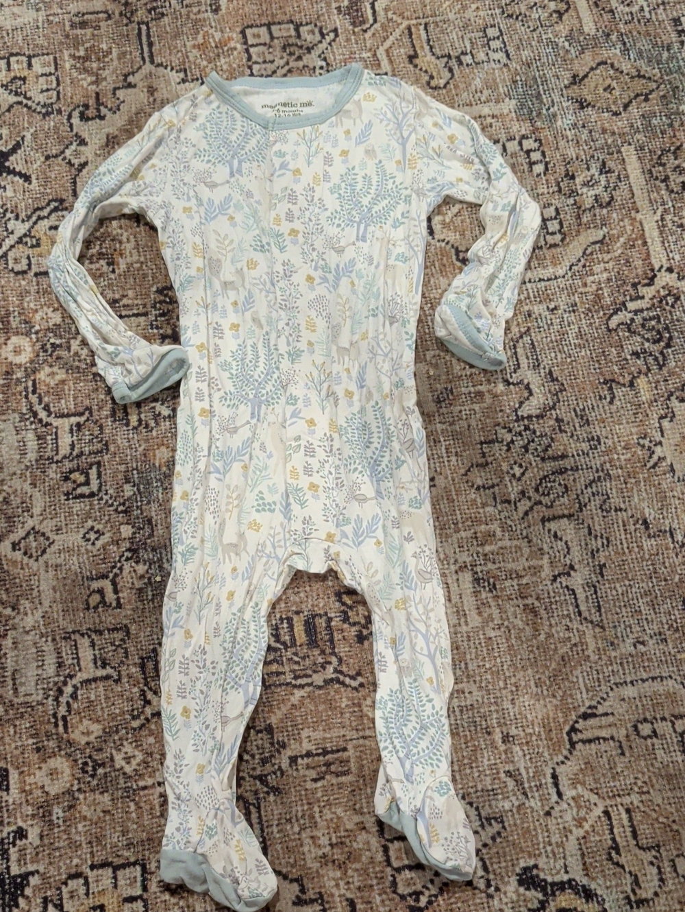 Magnetic Me Floral Footed One-Piece - Pale Blue & Cream